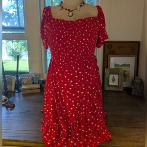 Red Floral Smocked Dress